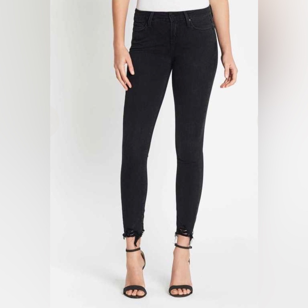 Paige Distressed Black Mid Rise Denim Verdugo Ankle Skinny Jeans Size 28